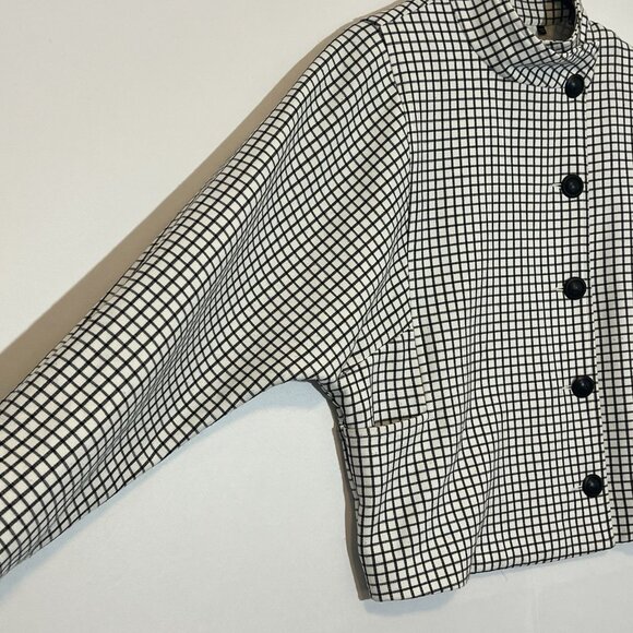 CABI Windowpane Plaid Jacket Blazer Women’s Medium Size Cropped Black White - Picture 11 of 16